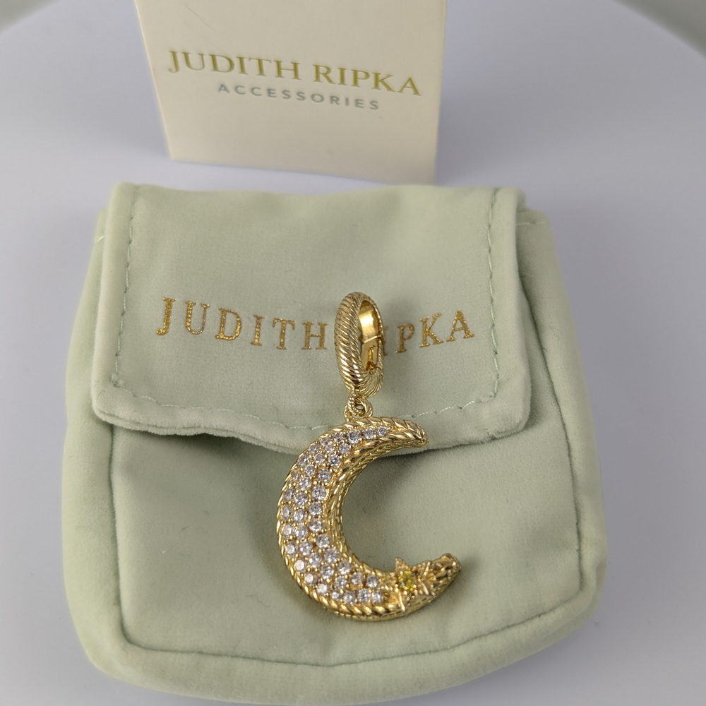 Judith Ripka Moon & Star Diamonique Necklace Pendant Gold - Picture 2 of 7